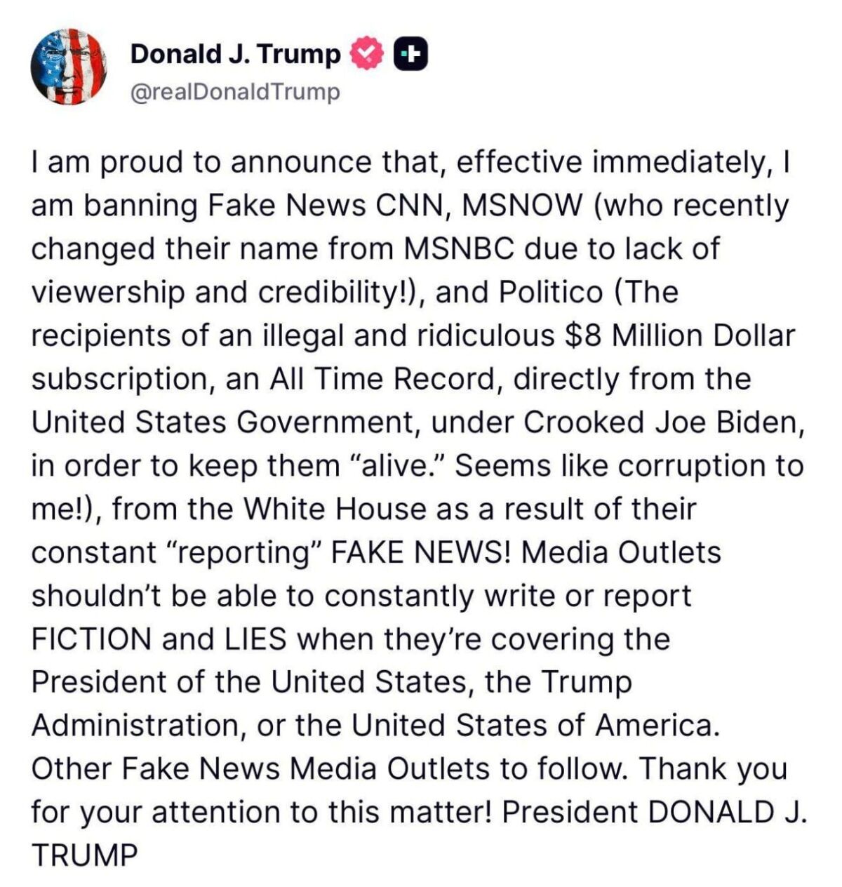 Тръмп изгони CNN и Politico от Белия дом за разпространение на либерална пропаганда и фейкове %% Тръмп изгони CNN и Politico от Белия дом за разпространение на либерална пропаганда и фейкове
